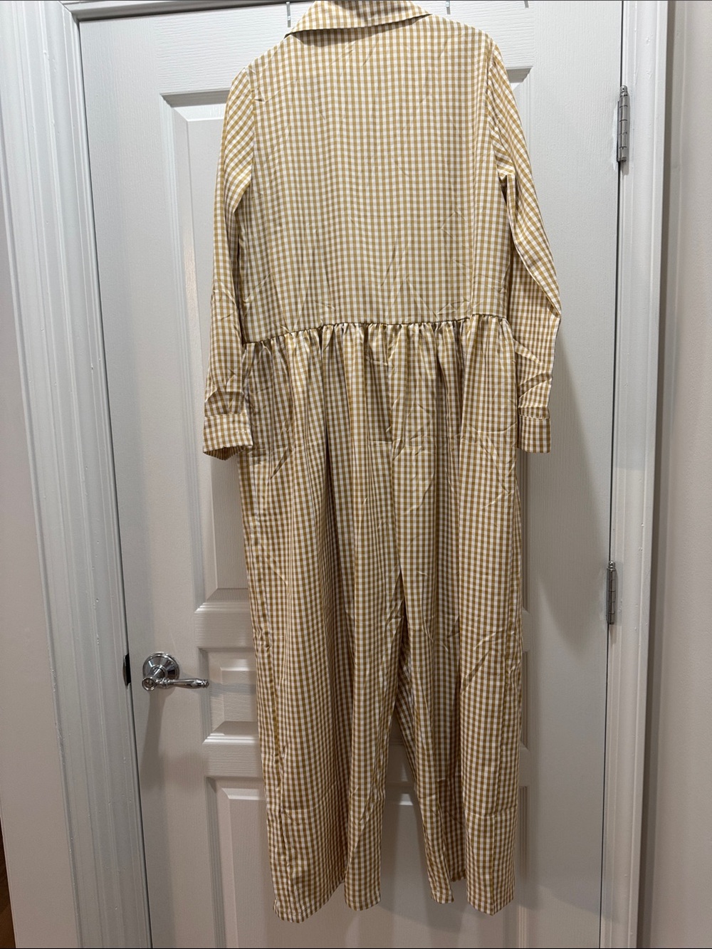 Gingham Button-Up Shirtjumper in Taupe - Picture 2 of 2